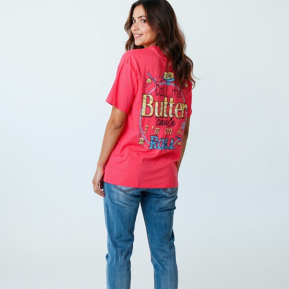 Girlie Girl Originals Call Me Butter Coral Pink Graphic‎ T-Shirt L / #26793